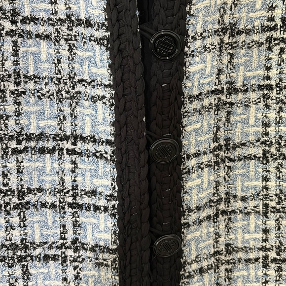 New Maje Tweed Effect Dress Blue Black Plaid Button Front Mini Size 40/L - Picture 13 of 16